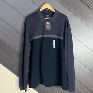 Van‎ Heusen Men's Long Sleeve Sweater Polo XXL Navy Gray Colorblock NWT